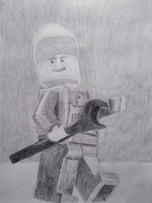 pencil drawing of a lego mini figure